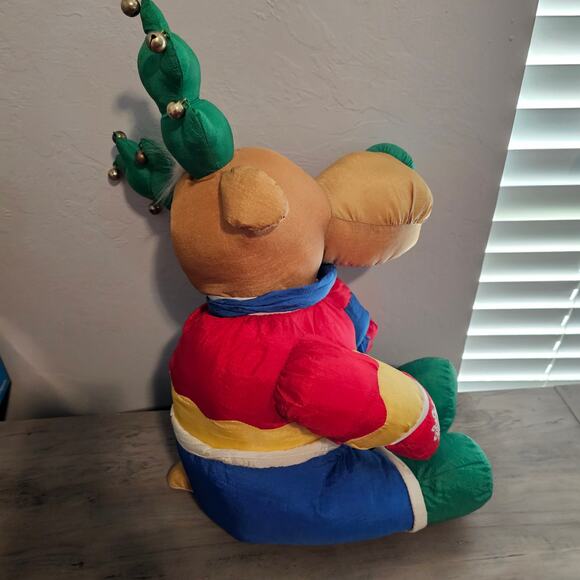 Vintage Reindeer Plush 90s Nylon Puffy 18" Holiday Christmas Toy Country Bells - Picture 7 of 13